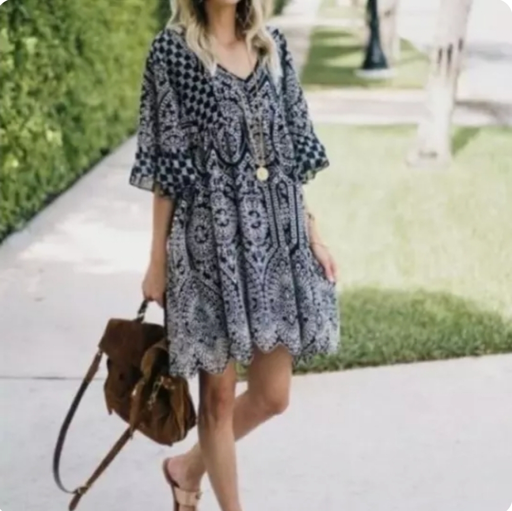 Akemi + Kin Brooke Boho Eyelet Swing Dress Size 6